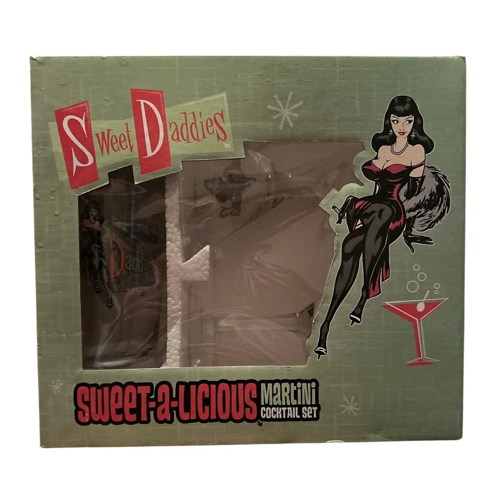 Sweet‎ Daddies Las Vegas Showgirl Martini Cocktail Set Shaker 2 Glasses Vtg 2005